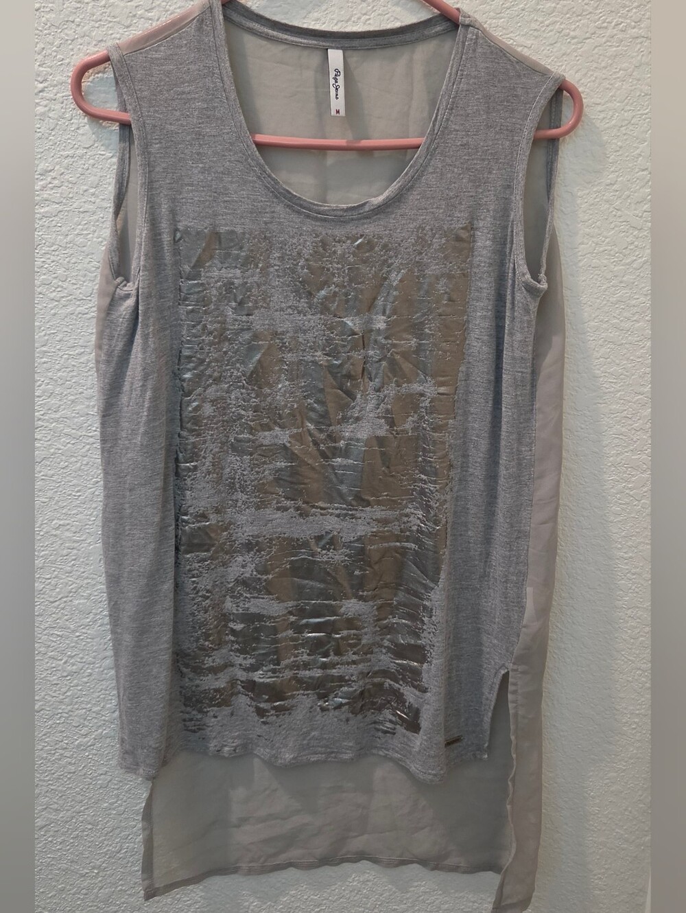 Pepe Jeans Light Gray Metallic-Front Sleeveless Tank